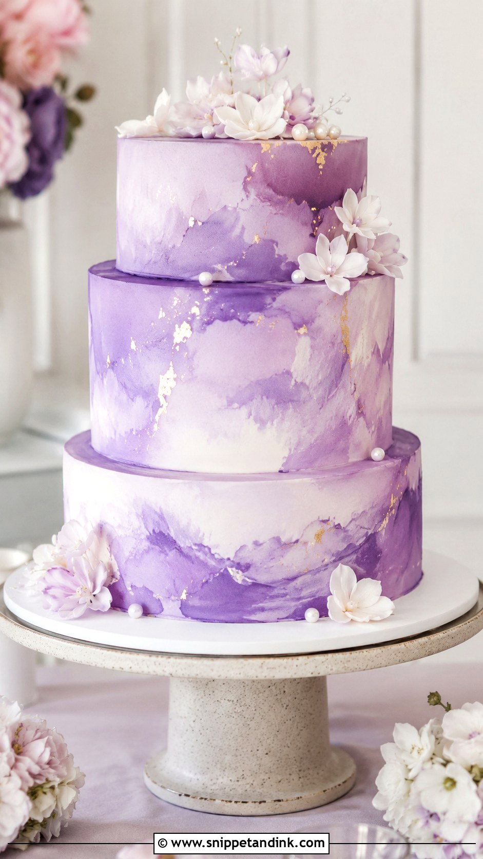 Purple Round Wedding Cake With Watercolor - Snippet and Ink - 20 Purple Round Cake Ideas for Wedding