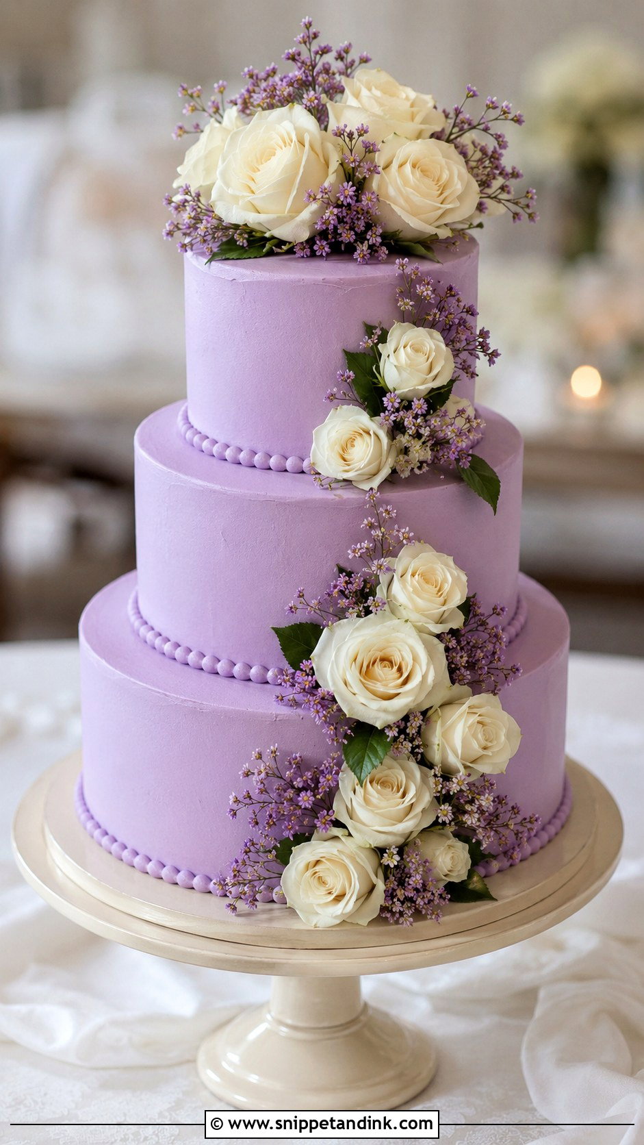 Purple Round Wedding Cake With White Roses - Snippet and Ink - 20 Purple Round Cake Ideas for Wedding