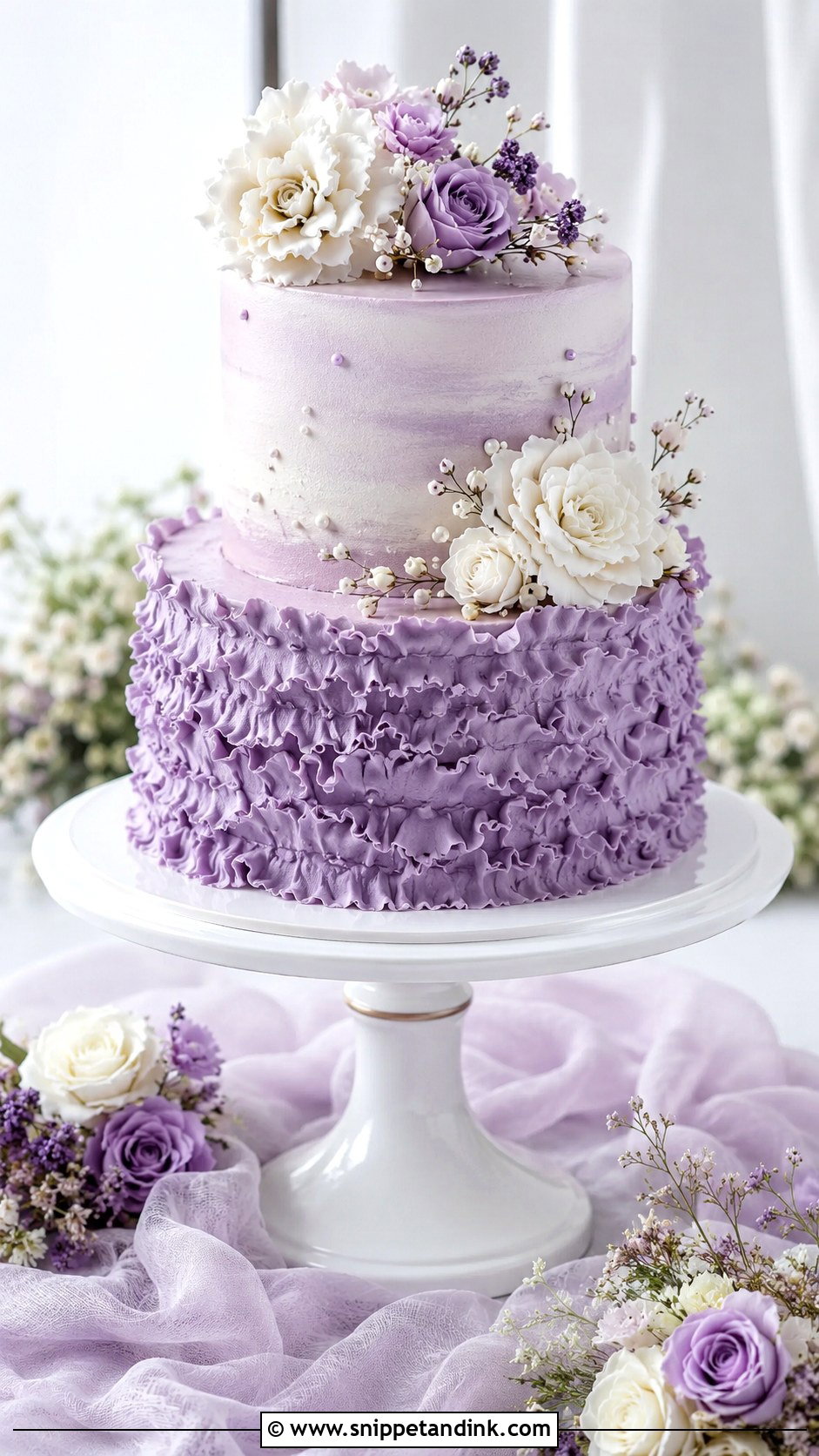 Purple Ruffle Two Tier Wedding Cake - Snippet and Ink - 20 Purple Two Tier Cake Ideas for Wedding