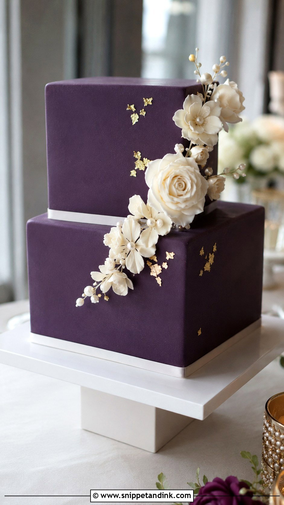 Purple Square Two Tier Wedding Cake - Snippet and Ink - 20 Purple Two Tier Cake Ideas for Wedding