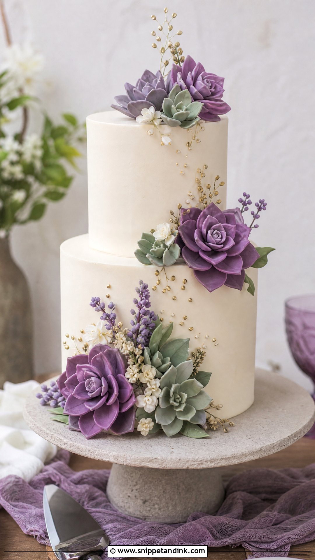Purple Succulent Wedding Cake - Snippet and Ink - 20 Purple Wedding Cakes