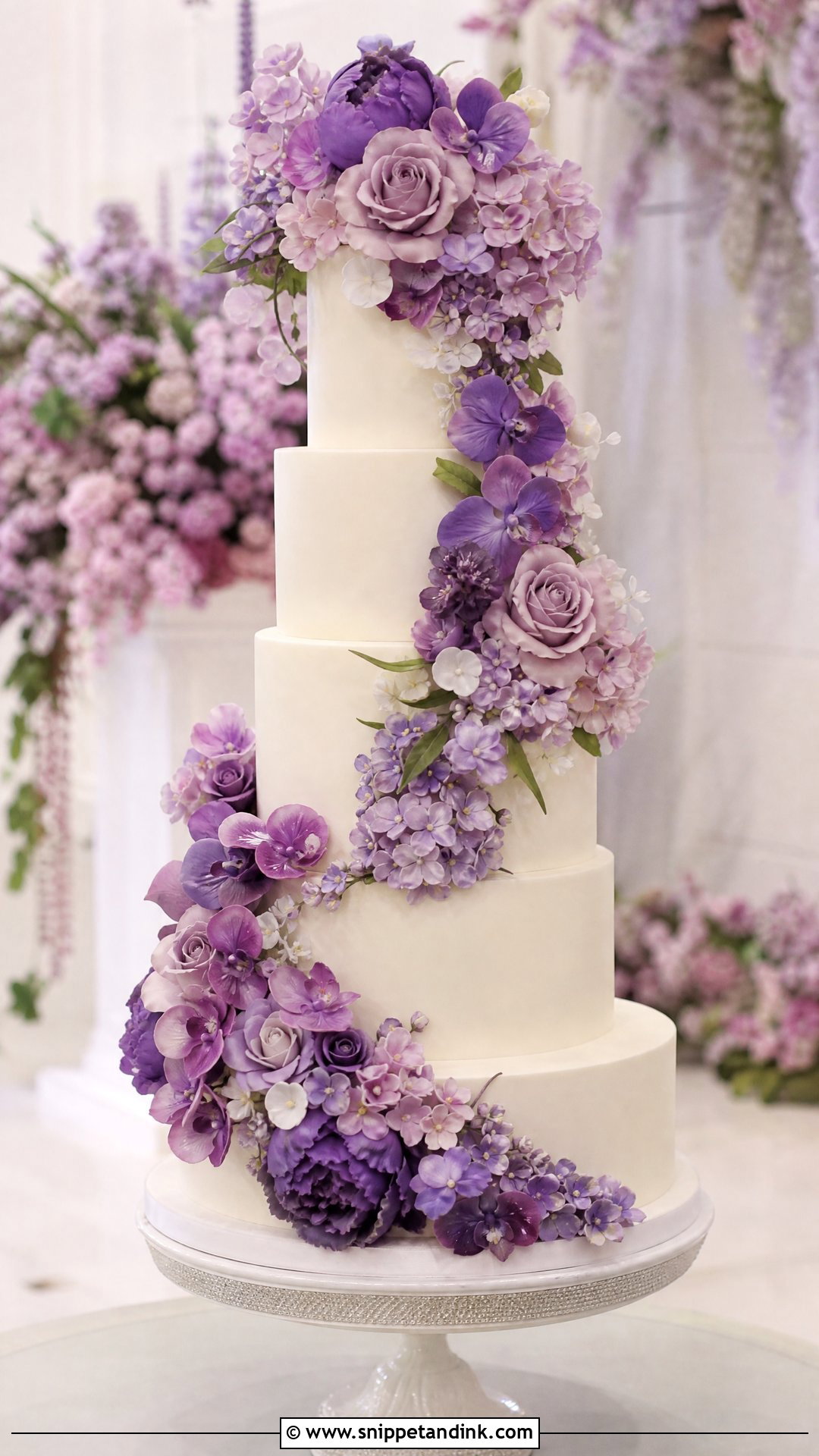 Purple Sugar Flower Wedding Cake - Snippet and Ink - 20 Purple Wedding Cake Ideas