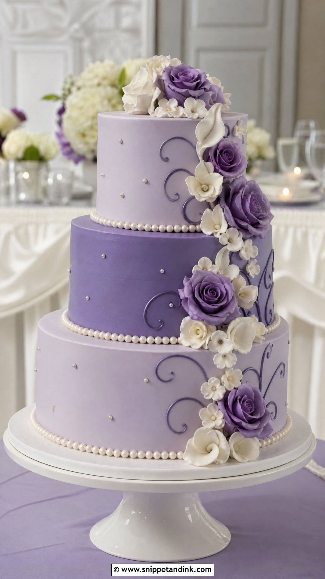 Purple Three Tier Wedding Cake - Snippet and Ink - 25 Purple Cake Aesthetic Ideas for Wedding