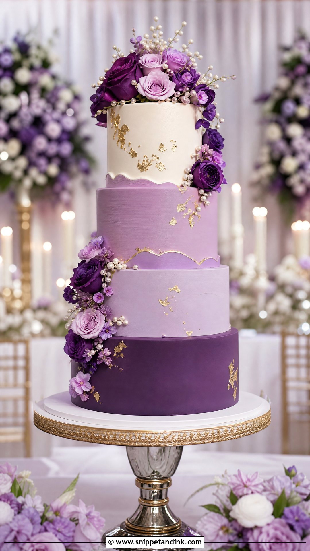 Purple Tiered Wedding Cake - Snippet and Ink - 20 Purple Wedding Cake Ideas