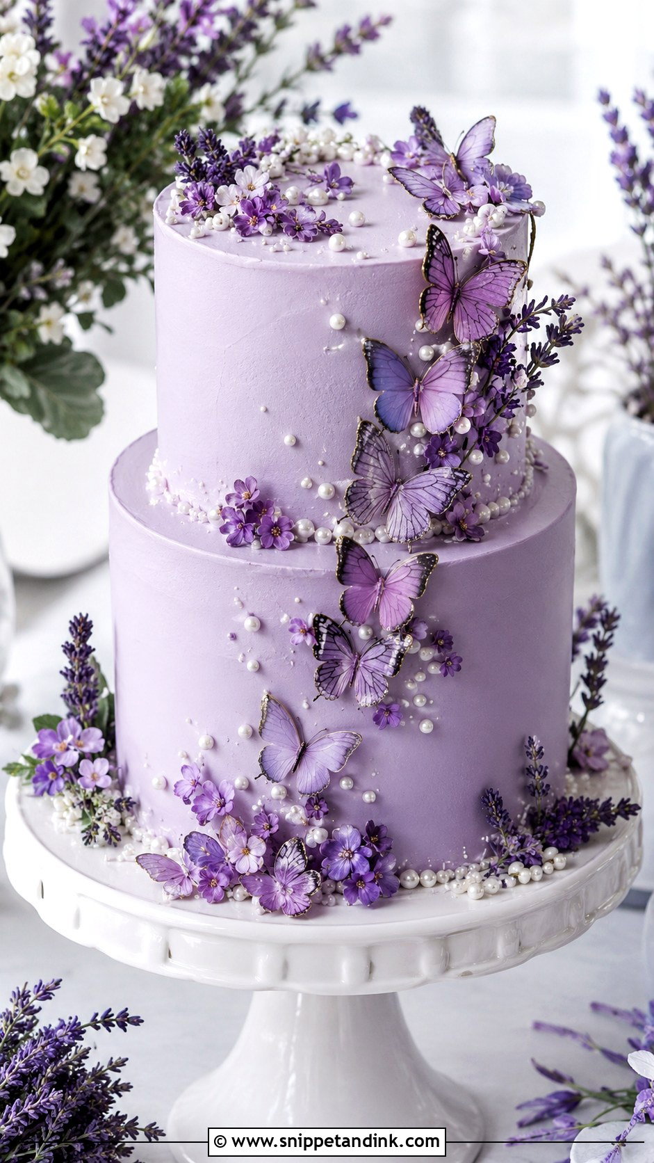 Purple Two Tier Butterfly Wedding Cake - Snippet and Ink - 20 Two Tier Butterfly Cake Ideas for Wedding