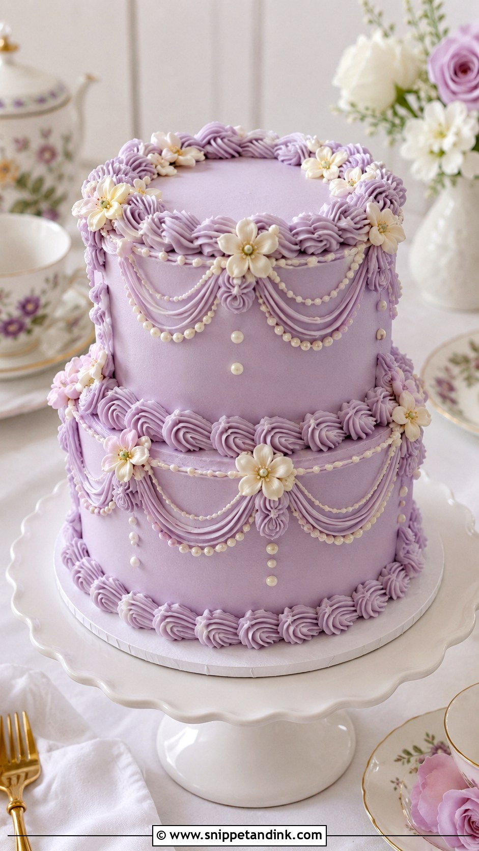 Purple Vintage Two Tier Wedding Cake - Snippet and Ink - 20 Purple Two Tier Cake Ideas for Wedding