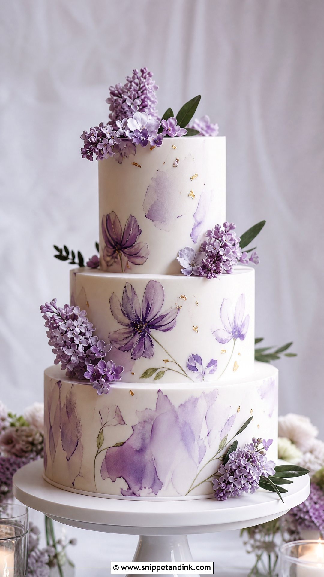 Purple Watercolor Flower Wedding Cake - Snippet and Ink - 25 Purple Flower Cake Ideas for Wedding