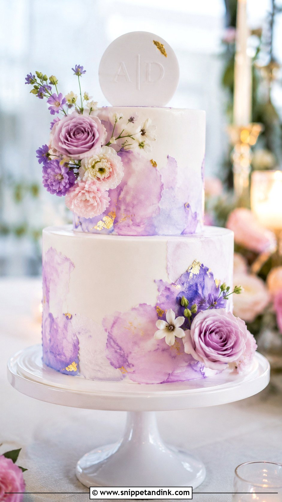 Purple Watercolor Two Tier Wedding Cake - Snippet and Ink - 20 Purple Two Tier Cake Ideas for Wedding