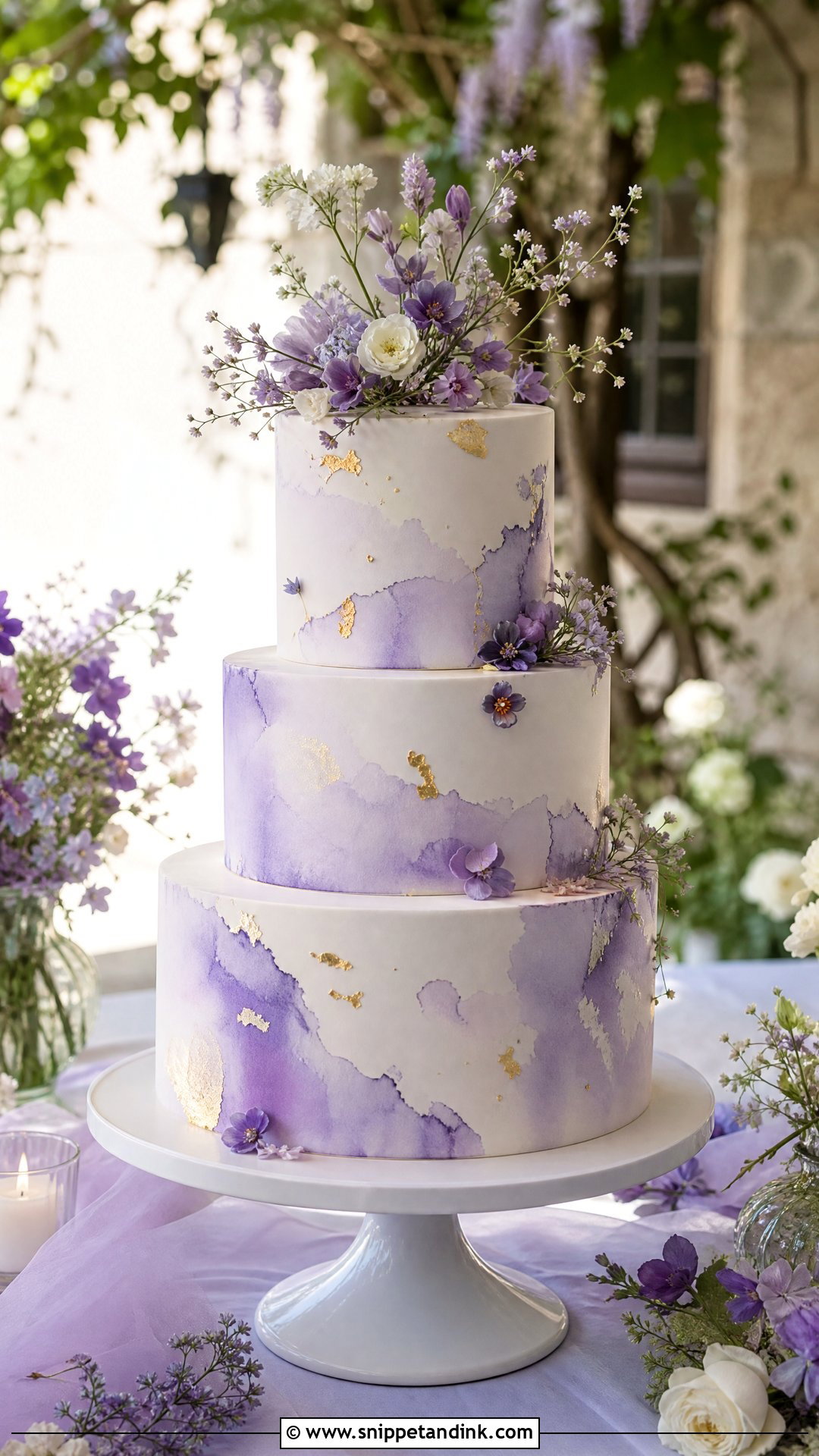 Purple Watercolor Wedding Cake - Snippet and Ink - 25 Purple Cake Aesthetic Ideas for Wedding