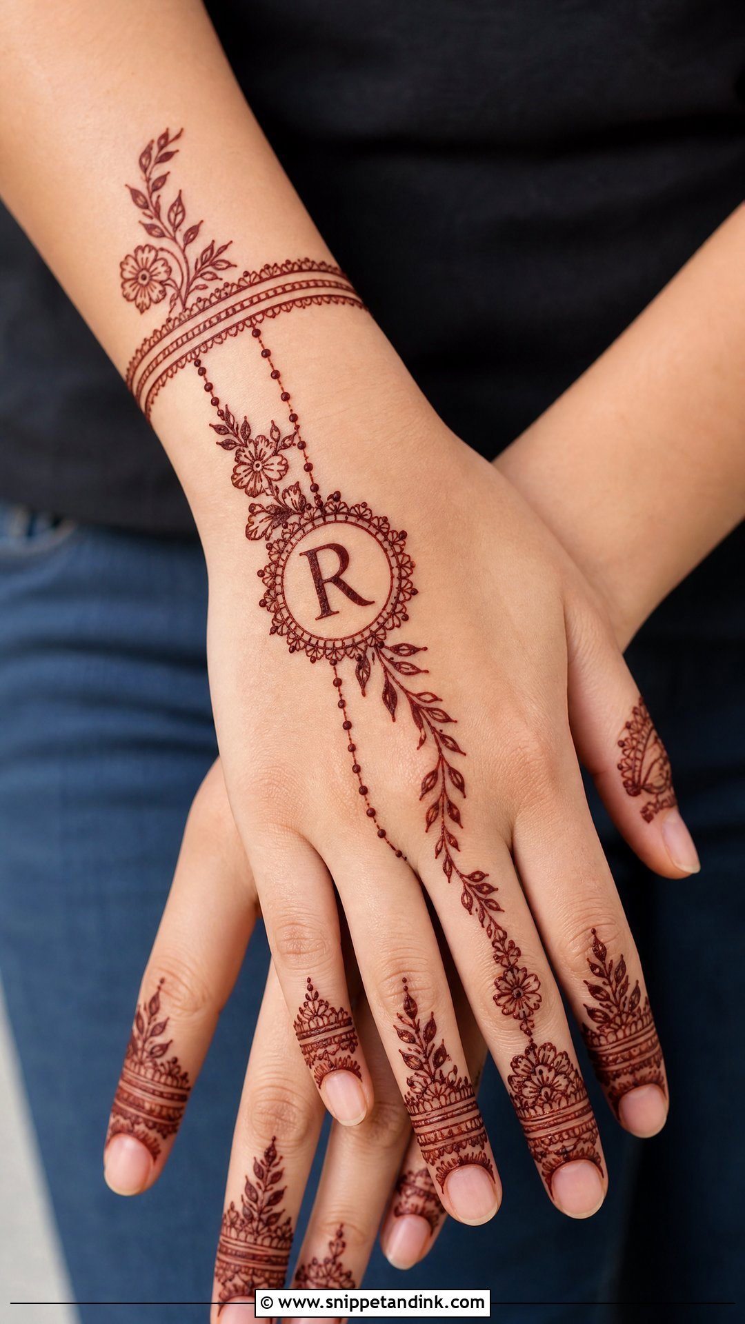 R Name Mehndi Design For Wrist - Snippet and Ink - 20 R Name Mehndi Design Ideas