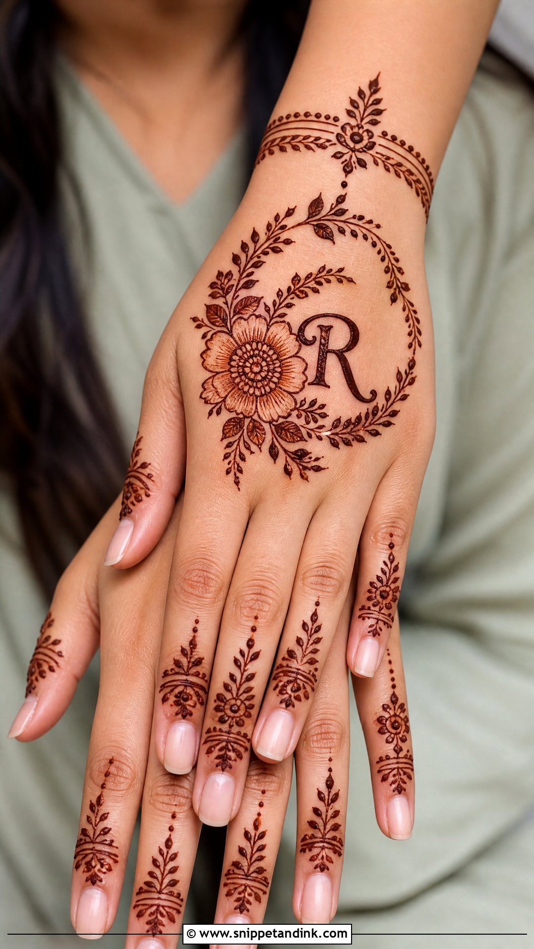 R Name Mehndi Design With Flower - Snippet and Ink - 20 R Name Mehndi Design Ideas