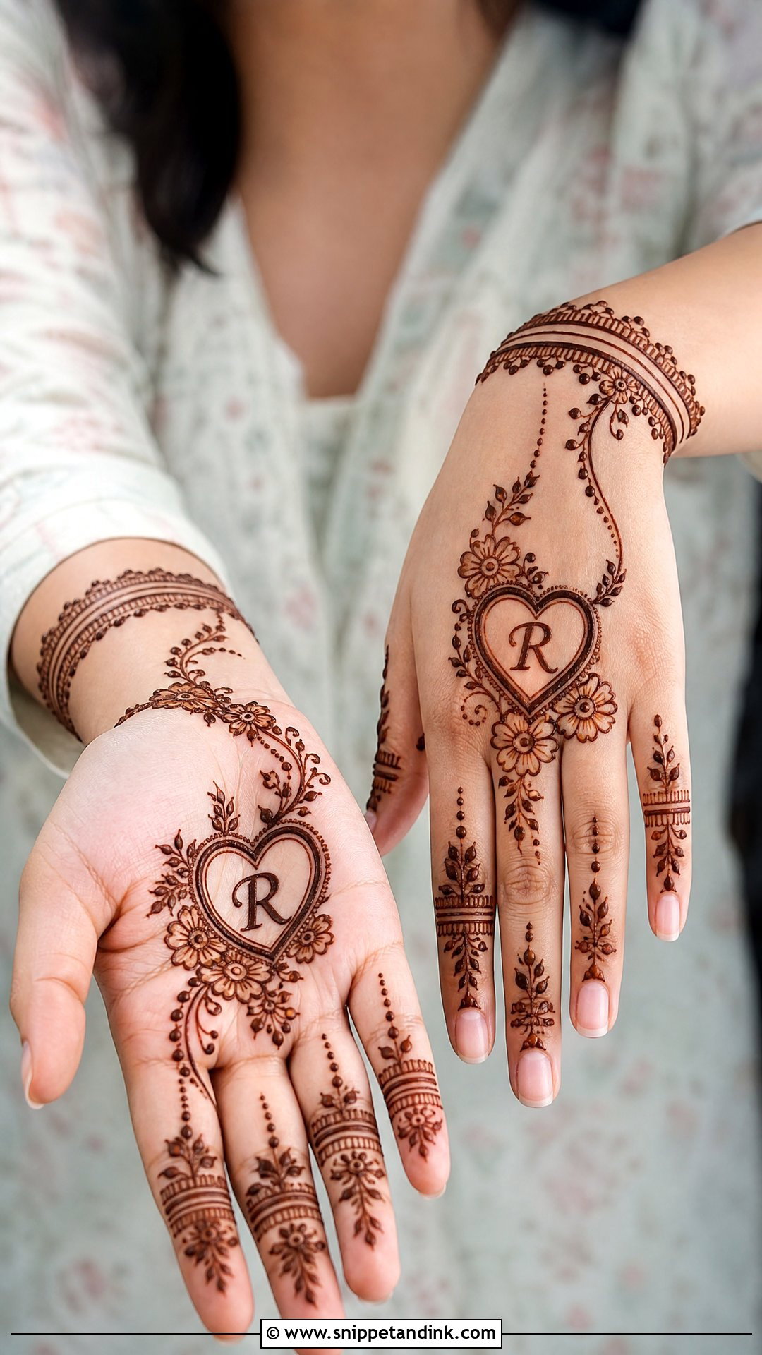 R Name Mehndi Design With Heart - Snippet and Ink - 20 R Name Mehndi Design Ideas