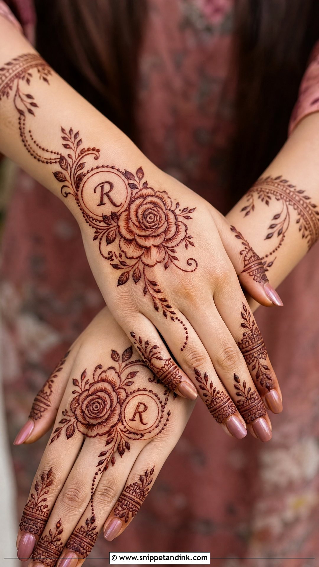 R Name Mehndi Design With Rose - Snippet and Ink - 20 R Name Mehndi Design Ideas