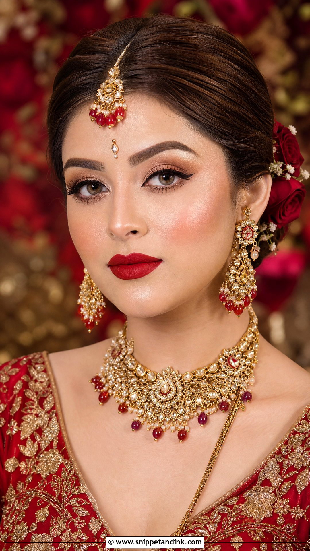 Radha Rani Bridal Makeup With Matte Red Lip - Snippet and Ink - 20 Radha Rani Bridal Makeup Look Ideas