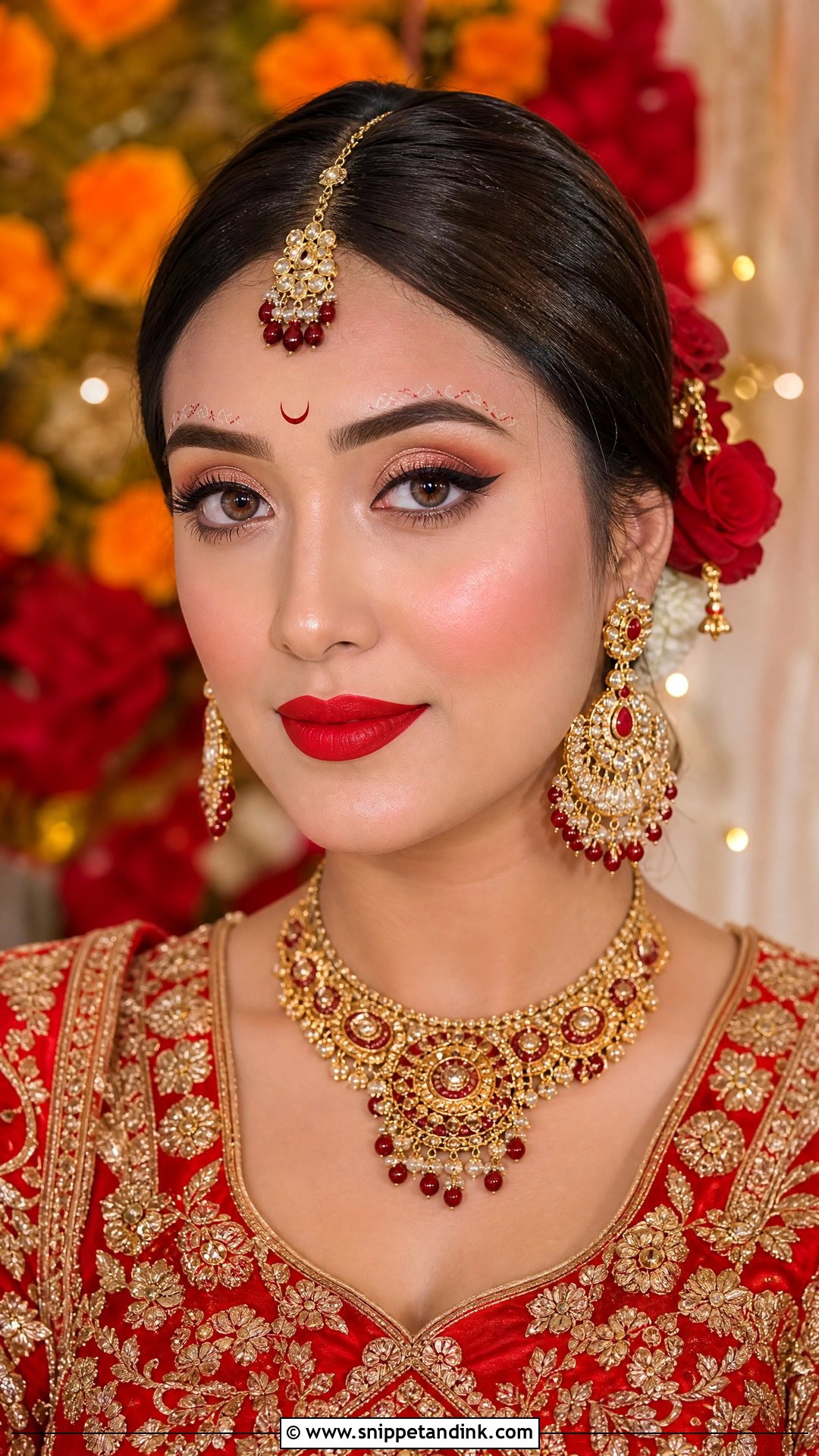 Radha Rani Bridal Makeup With Red Lip - Snippet and Ink - 20 Radha Rani Bridal Makeup Look Ideas