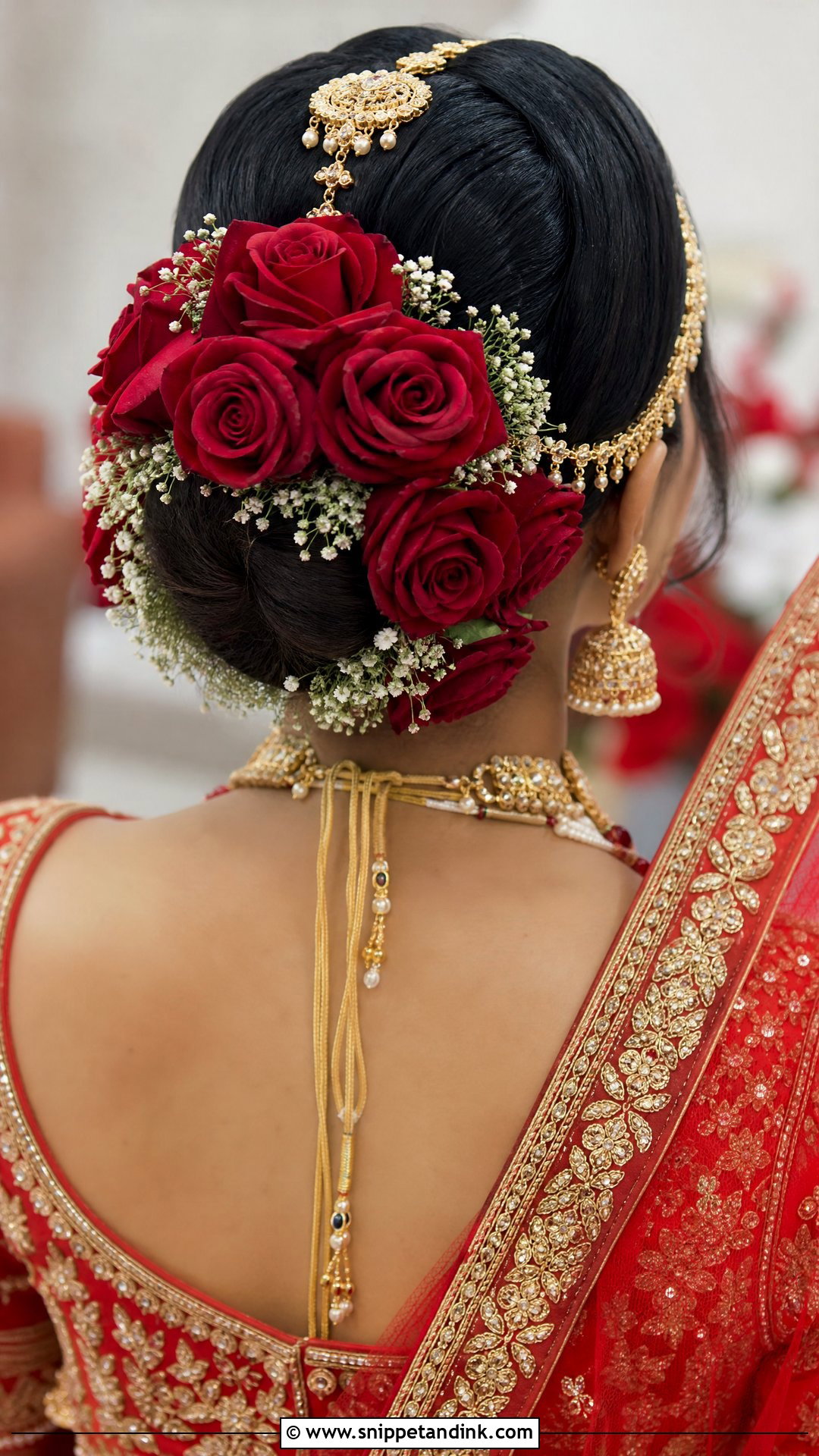 Rajasthani Bridal Bun With Rose Flowers - Snippet and Ink - 20 Rajasthani Bride Hairstyle Ideas