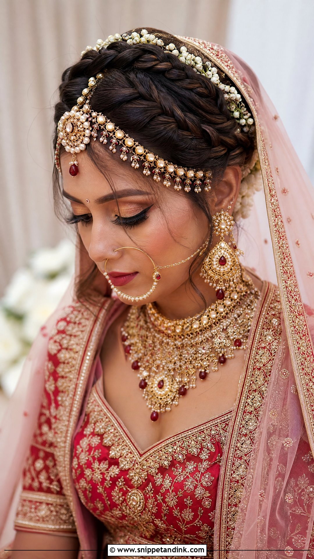 Rajasthani Bridal Crown Braid Bun - Snippet and Ink - 20 Rajasthani Bride Hairstyle Ideas