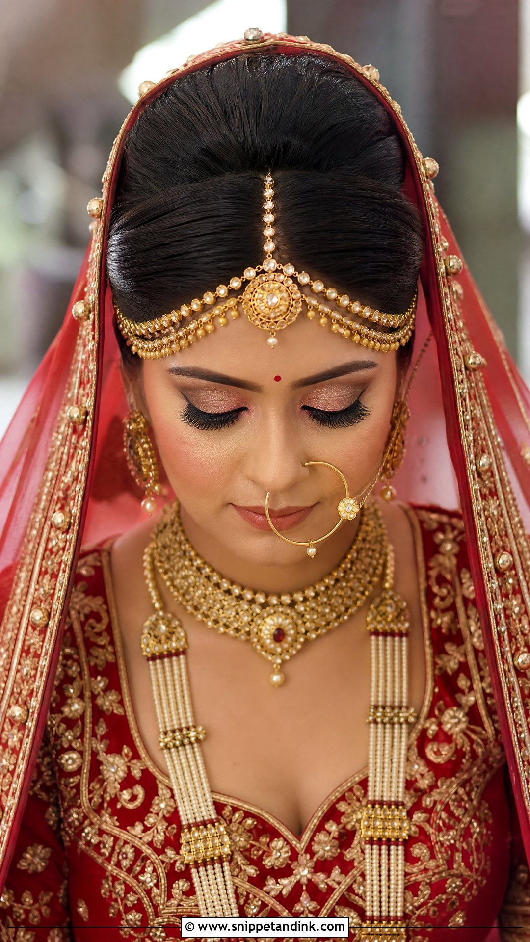 Rajasthani Bridal High Bun With Matha Patti - Snippet and Ink - 20 Rajasthani Bride Hairstyle Ideas