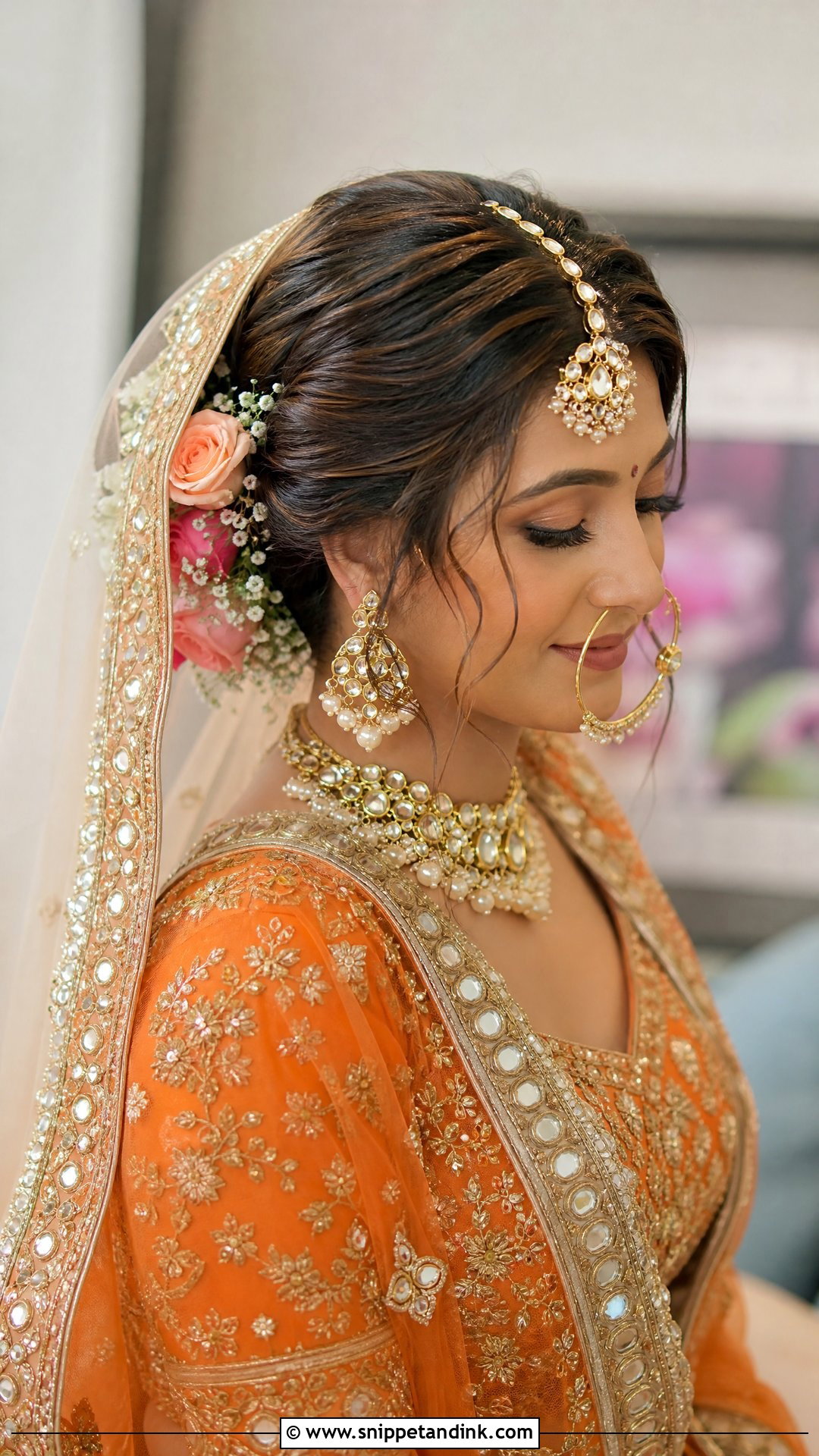 Rajasthani Bridal Side Bun With Flowers - Snippet and Ink - 20 Rajasthani Bride Hairstyle Ideas