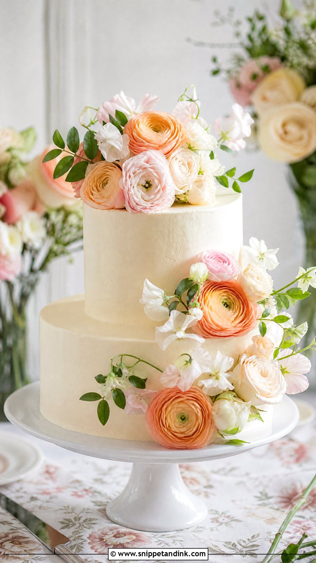 Ranunculus Bouquet Wedding Cake - Snippet and Ink - 30 Cake Bouquet Ideas for Wedding