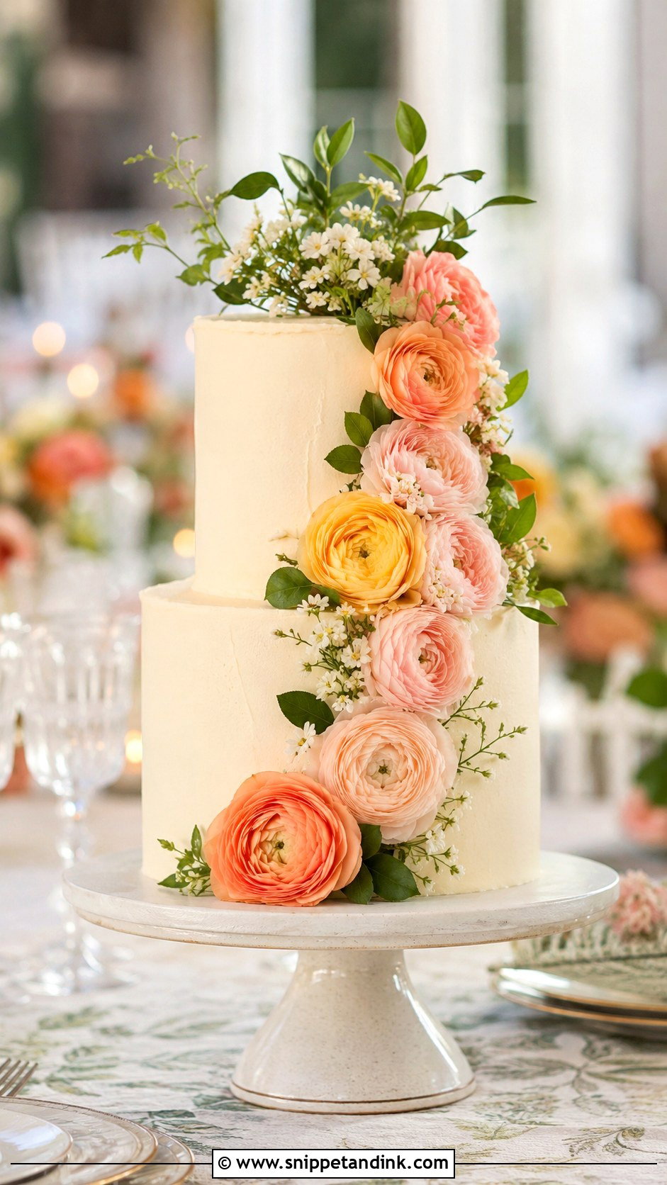 Ranunculus Wedding Cake - Snippet and Ink - 30 Spring Flowers Wedding Cake Ideas