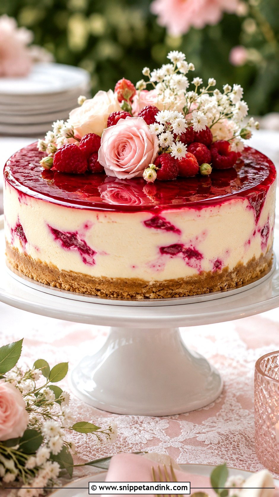 Raspberry Cheesecake Wedding Cake - Snippet and Ink - 20 Cheesecake Wedding Cake Ideas