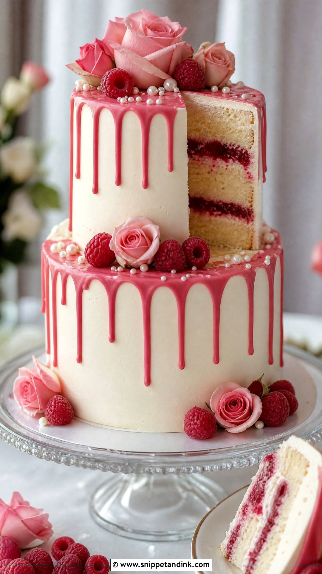 Raspberry Drip Wedding Cake - Snippet and Ink - 20 Raspberry Wedding Cake Ideas