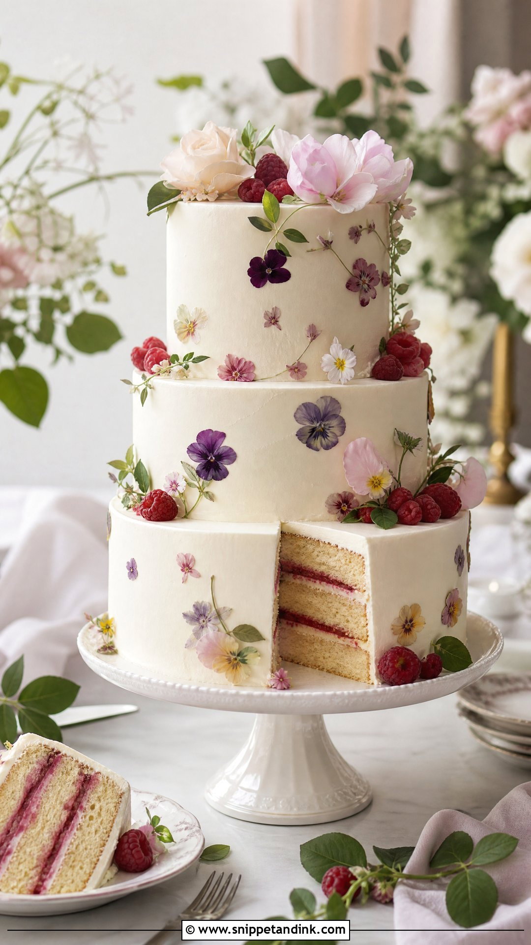 Raspberry Floral Wedding Cake - Snippet and Ink - 20 Raspberry Wedding Cake Ideas