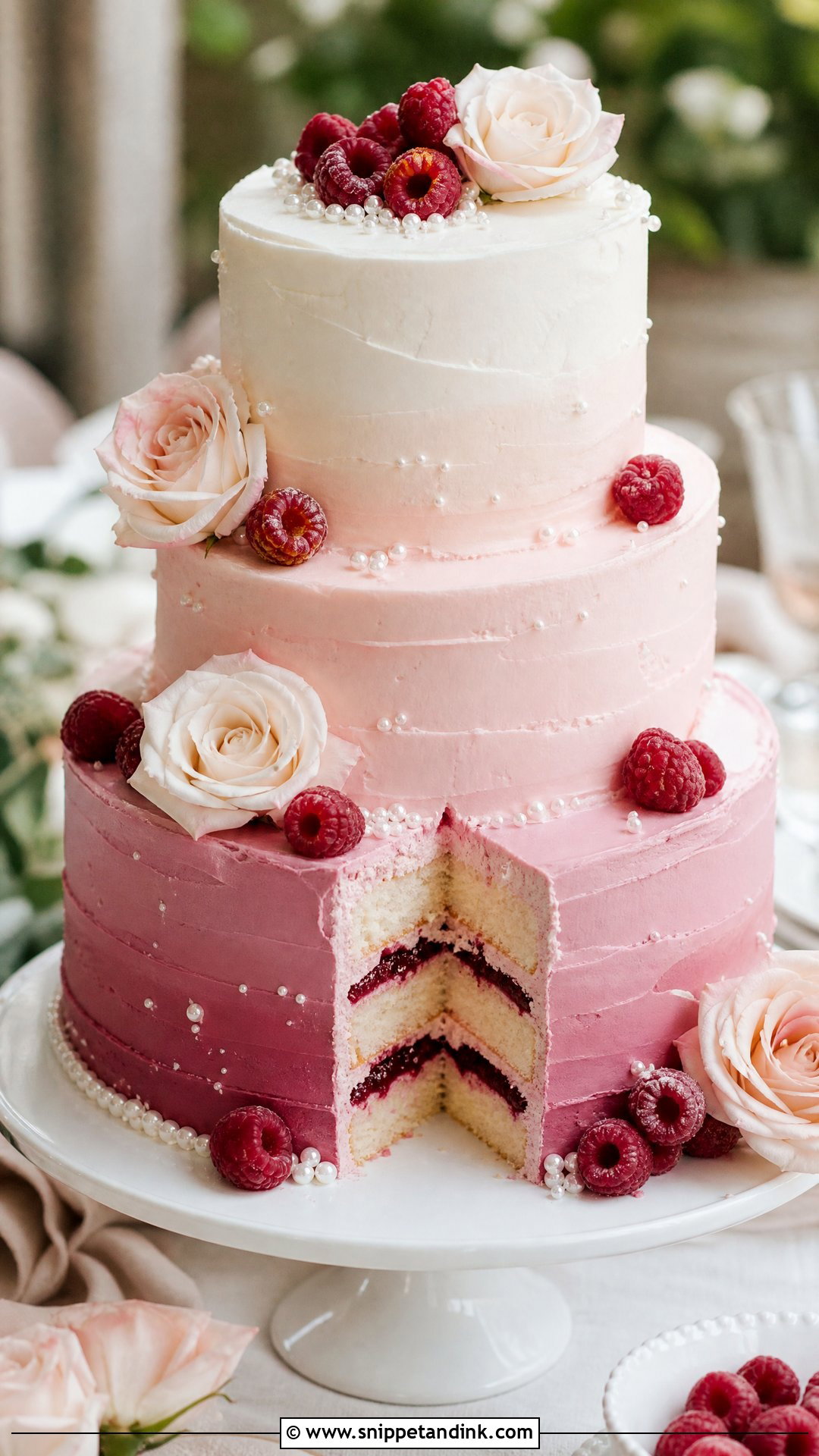 Raspberry Ombre Wedding Cake - Snippet and Ink - 20 Raspberry Wedding Cake Ideas