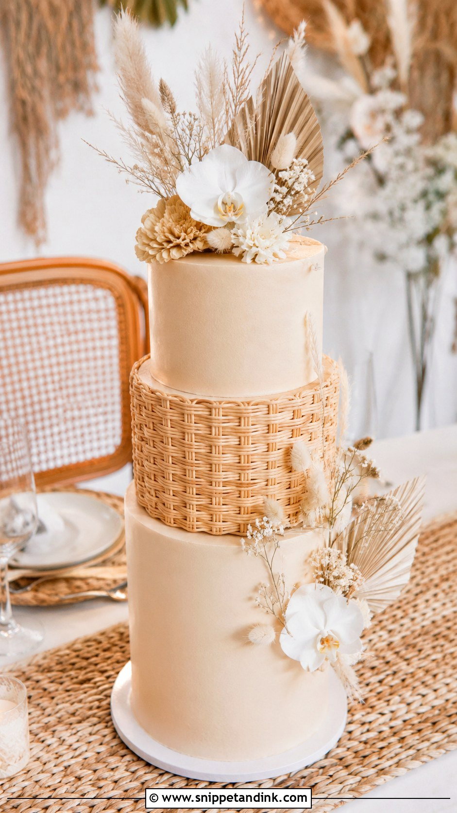 Rattan Wedding Cake - Snippet and Ink - 20 Bohemian Cake Ideas for Wedding