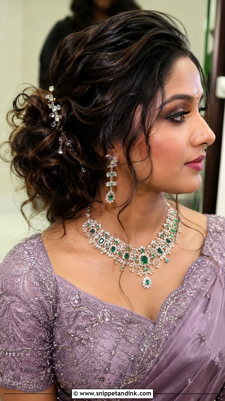 Reception Bun With Soft Curls - Snippet and Ink - 25 Kerala Wedding Hairstyle Ideas