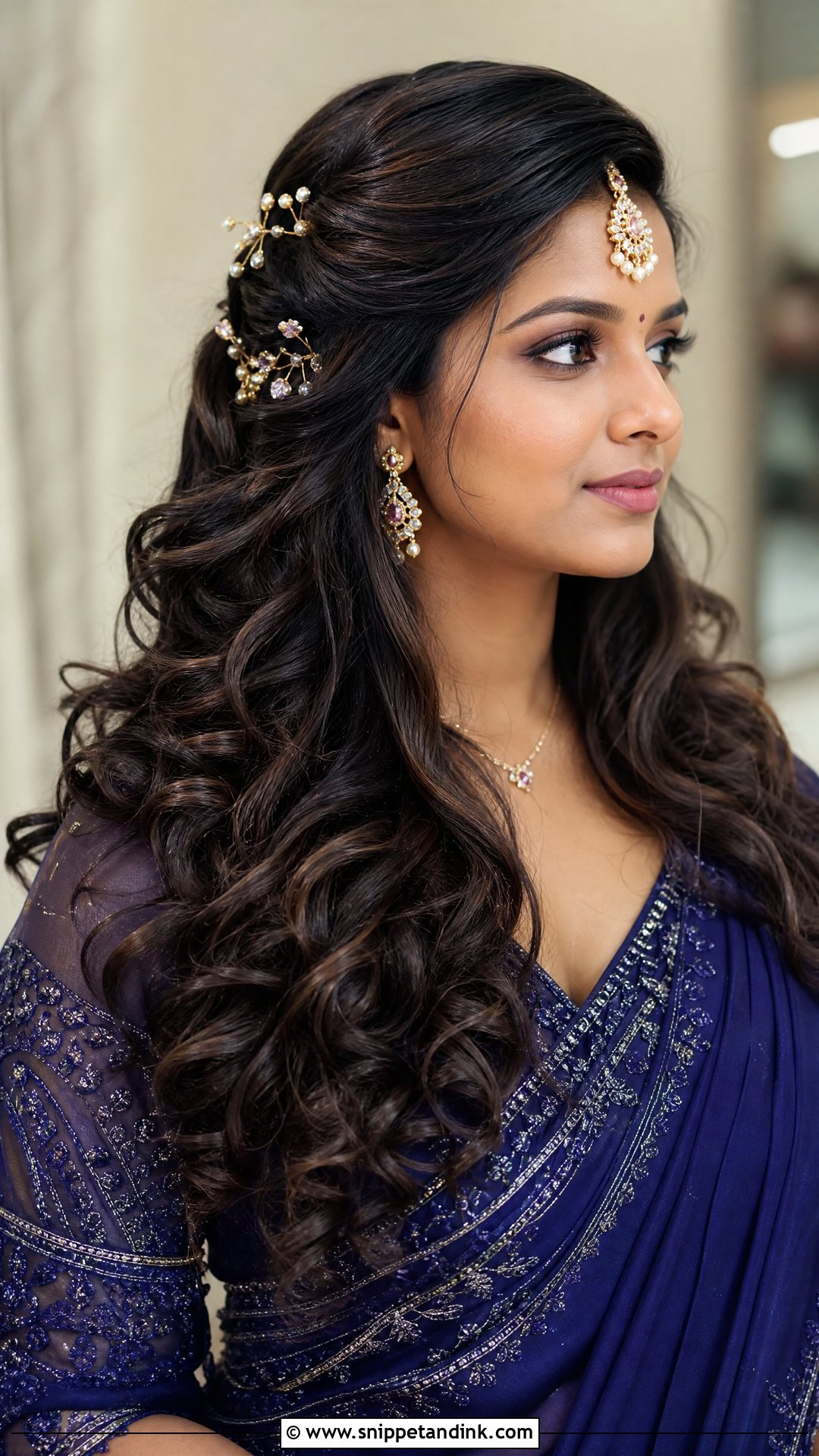 Reception Curls With Hair Jewelry - Snippet and Ink - 20 Tamil Bridal Hairstyles