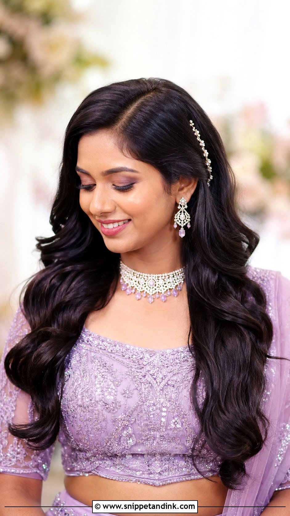 Reception Hairstyle With Soft Waves - Snippet and Ink - 25 Tamil Bride Hairstyle Ideas