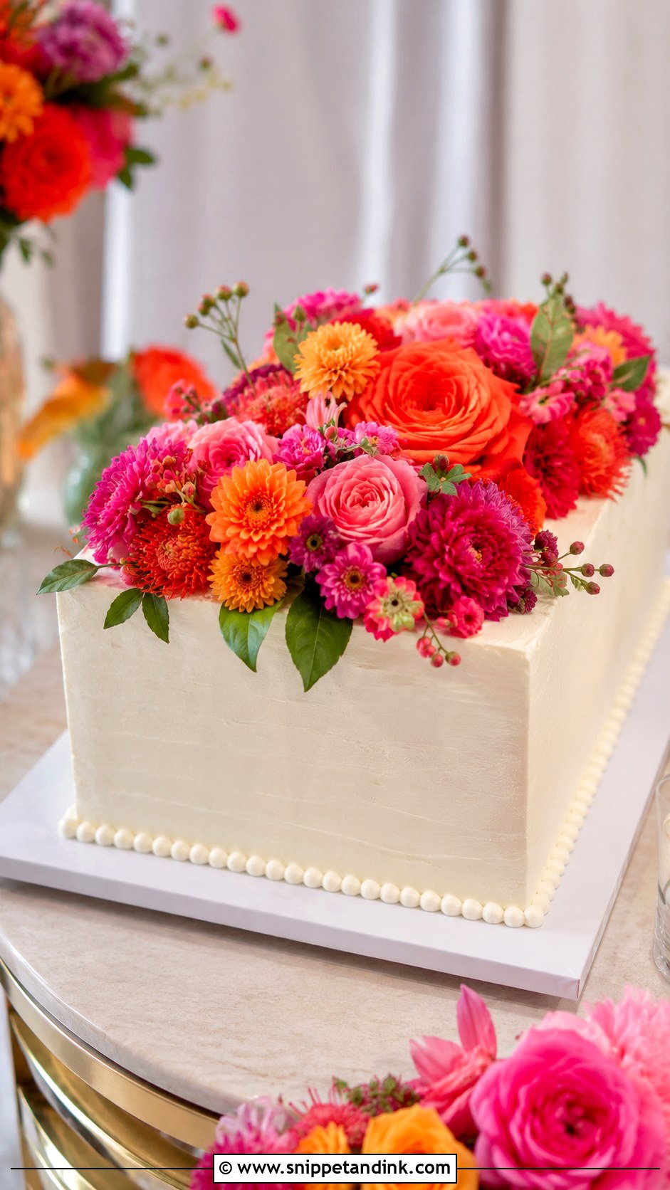 Rectangle Wedding Cake With Bold Flowers - Snippet and Ink - 20 Rectangle Cake Ideas with Flowers for Wedding