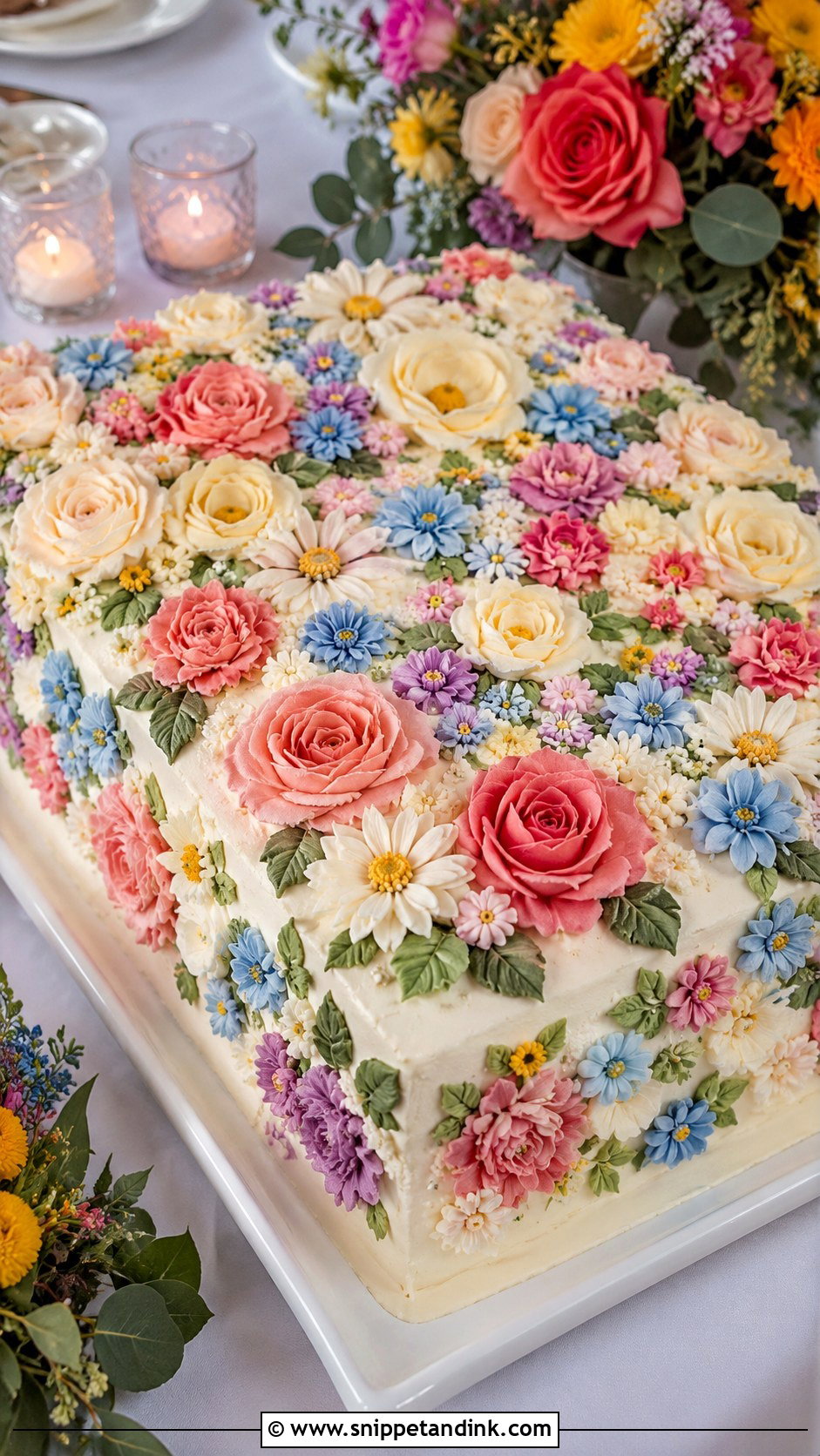 Rectangle Wedding Cake With Buttercream Flowers - Snippet and Ink - 20 Rectangle Cake Ideas with Flowers for Wedding