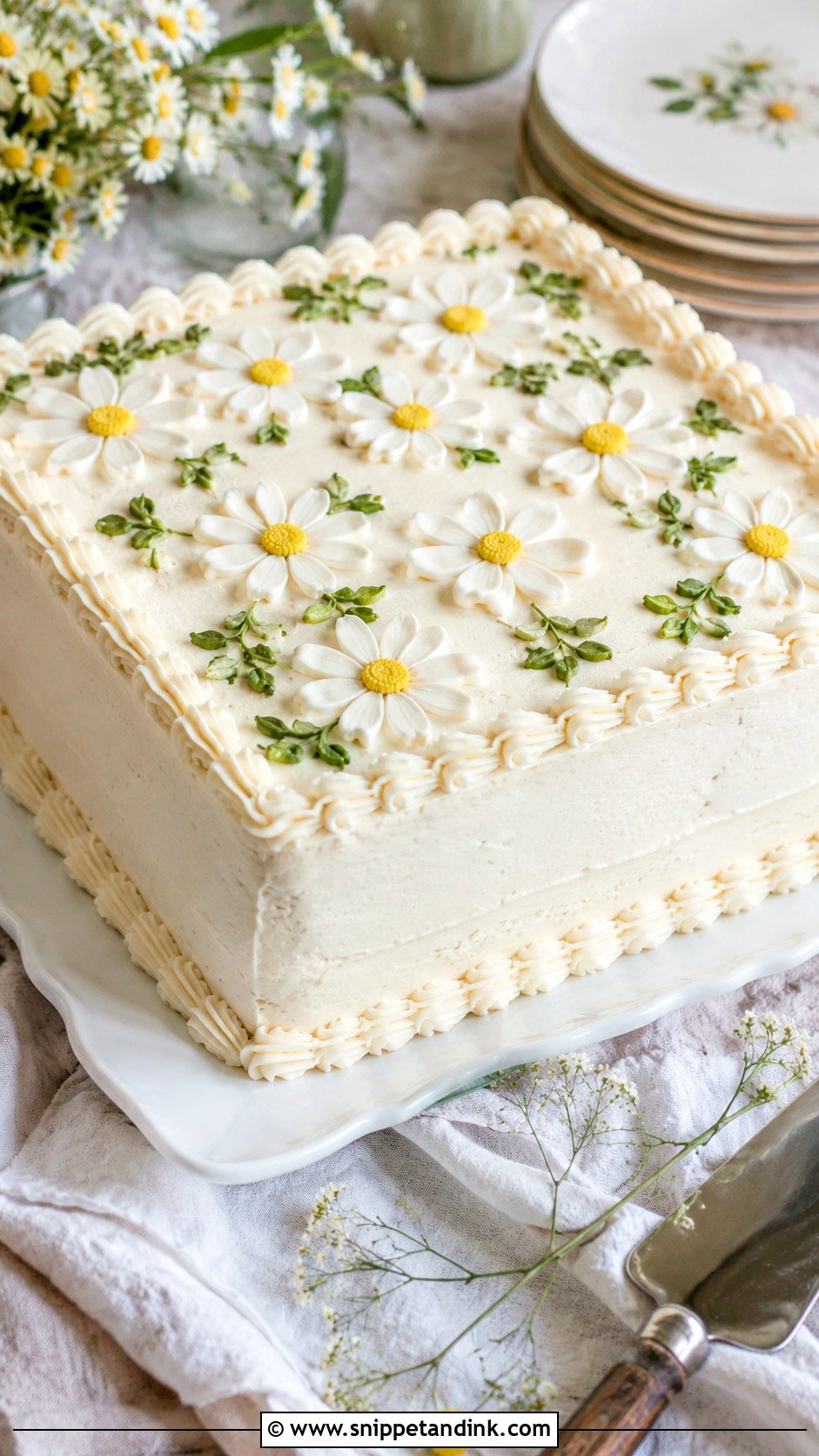 Rectangle Wedding Cake With Daisies - Snippet and Ink - 20 Rectangle Cake Ideas with Flowers for Wedding