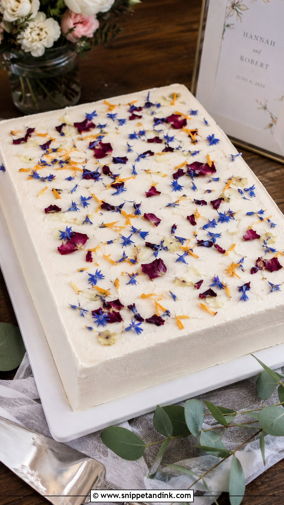 Rectangle Wedding Cake With Edible Flower Petals - Snippet and Ink - 20 Rectangle Cake Ideas with Flowers for Wedding