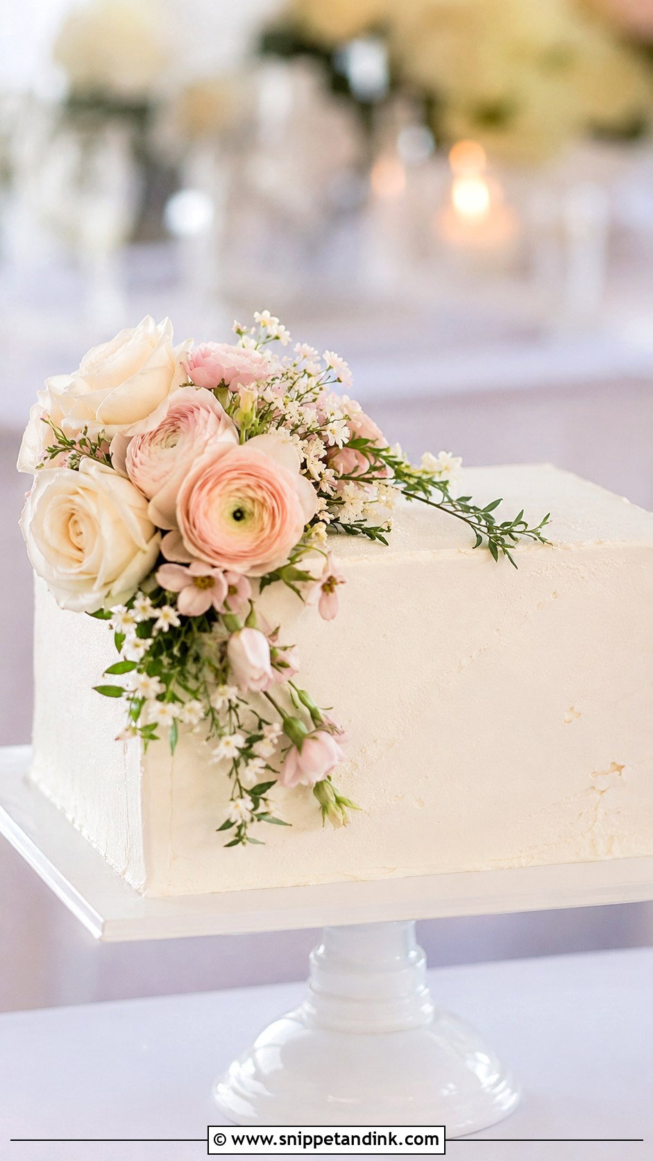 Rectangle Wedding Cake With Floral Corner - Snippet and Ink - 20 Rectangle Cake Ideas with Flowers for Wedding