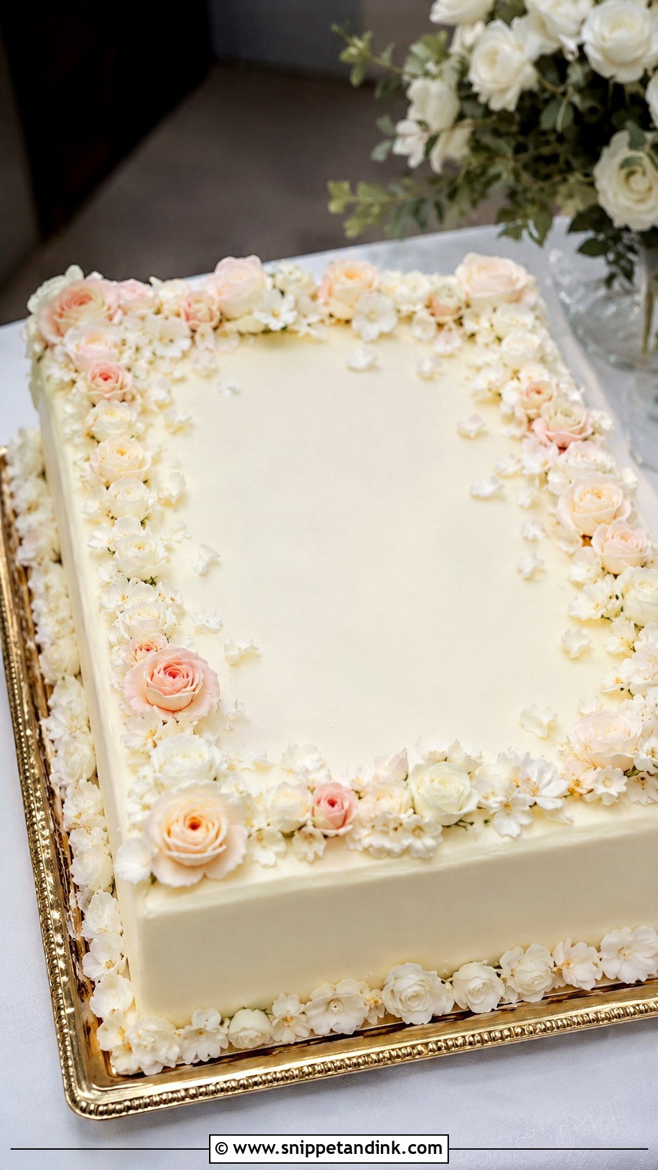 Rectangle Wedding Cake With Flower Border - Snippet and Ink - 20 Rectangle Cake Ideas with Flowers for Wedding