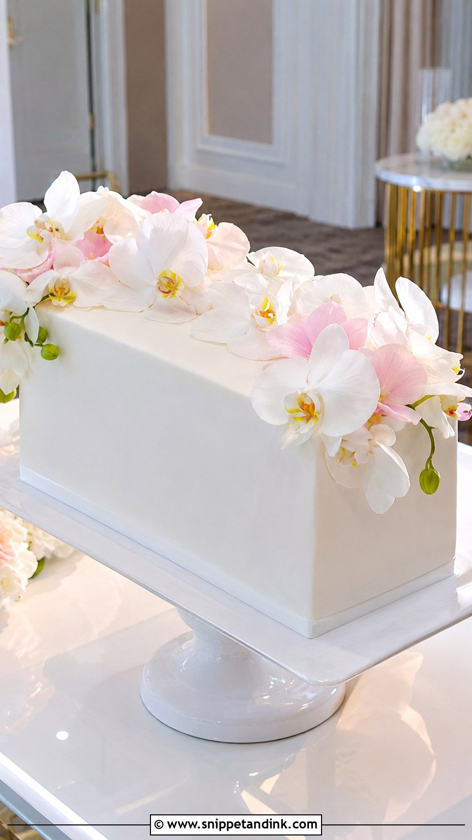 Rectangle Wedding Cake With Orchids - Snippet and Ink - 20 Rectangle Cake Ideas with Flowers for Wedding