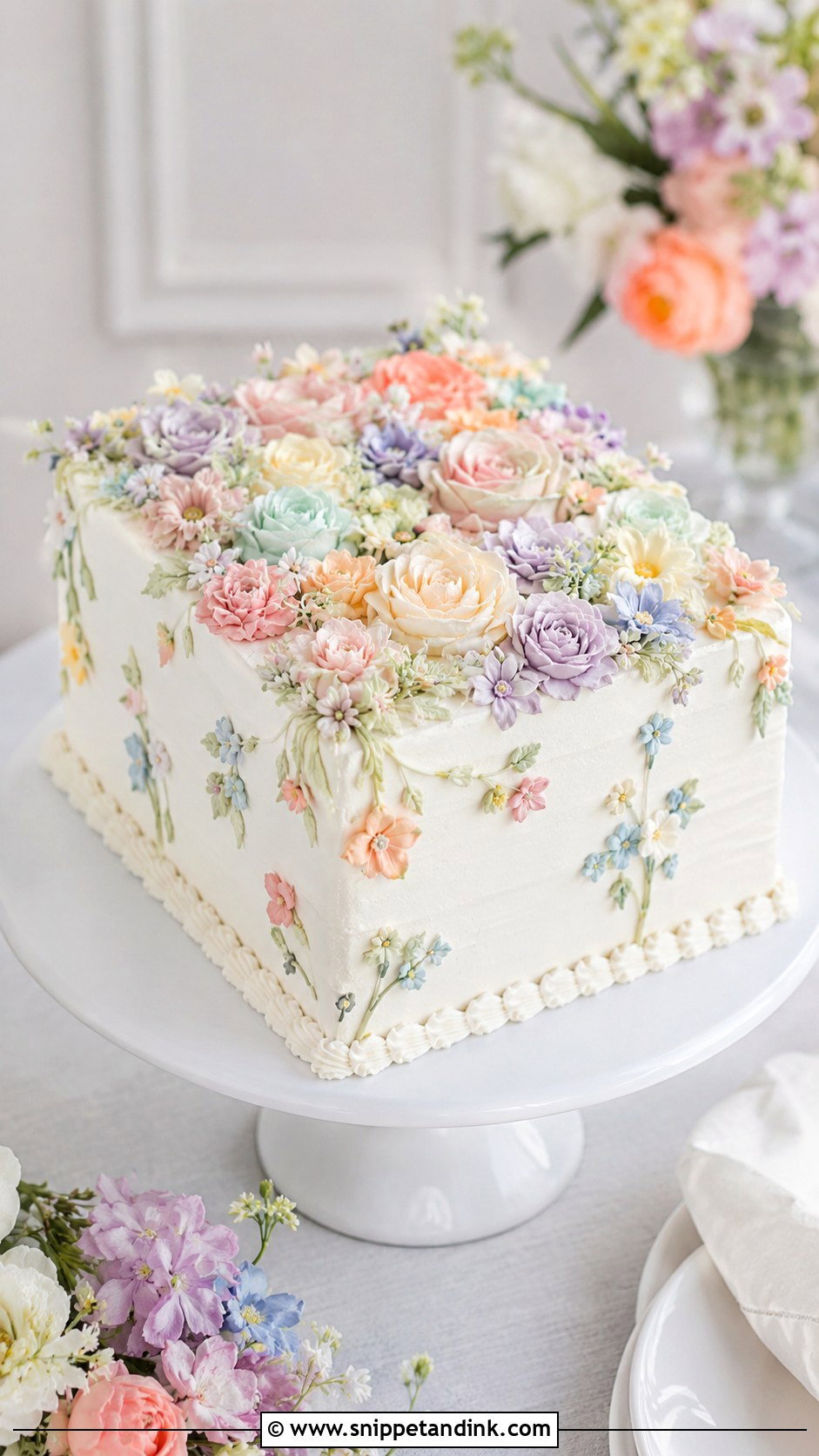 Rectangle Wedding Cake With Pastel Flowers - Snippet and Ink - 20 Rectangle Cake Ideas with Flowers for Wedding