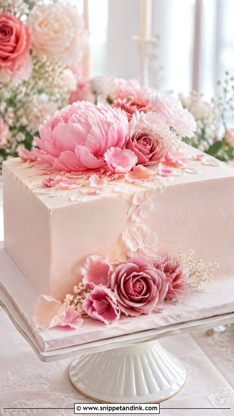 Rectangle Wedding Cake With Pink Flowers - Snippet and Ink - 20 Rectangle Cake Ideas with Flowers for Wedding