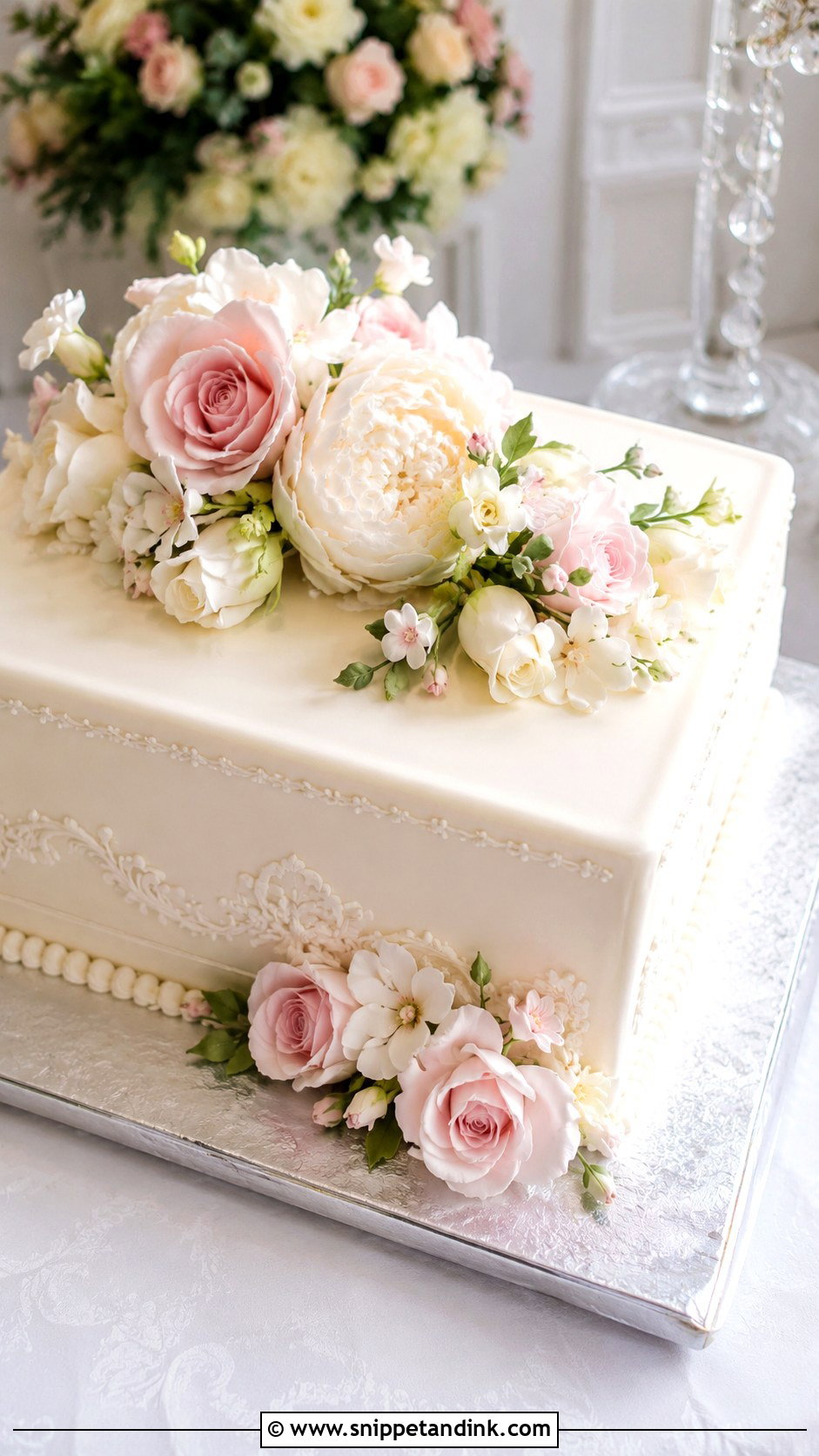Rectangle Wedding Cake With Sugar Flowers - Snippet and Ink - 20 Rectangle Cake Ideas with Flowers for Wedding