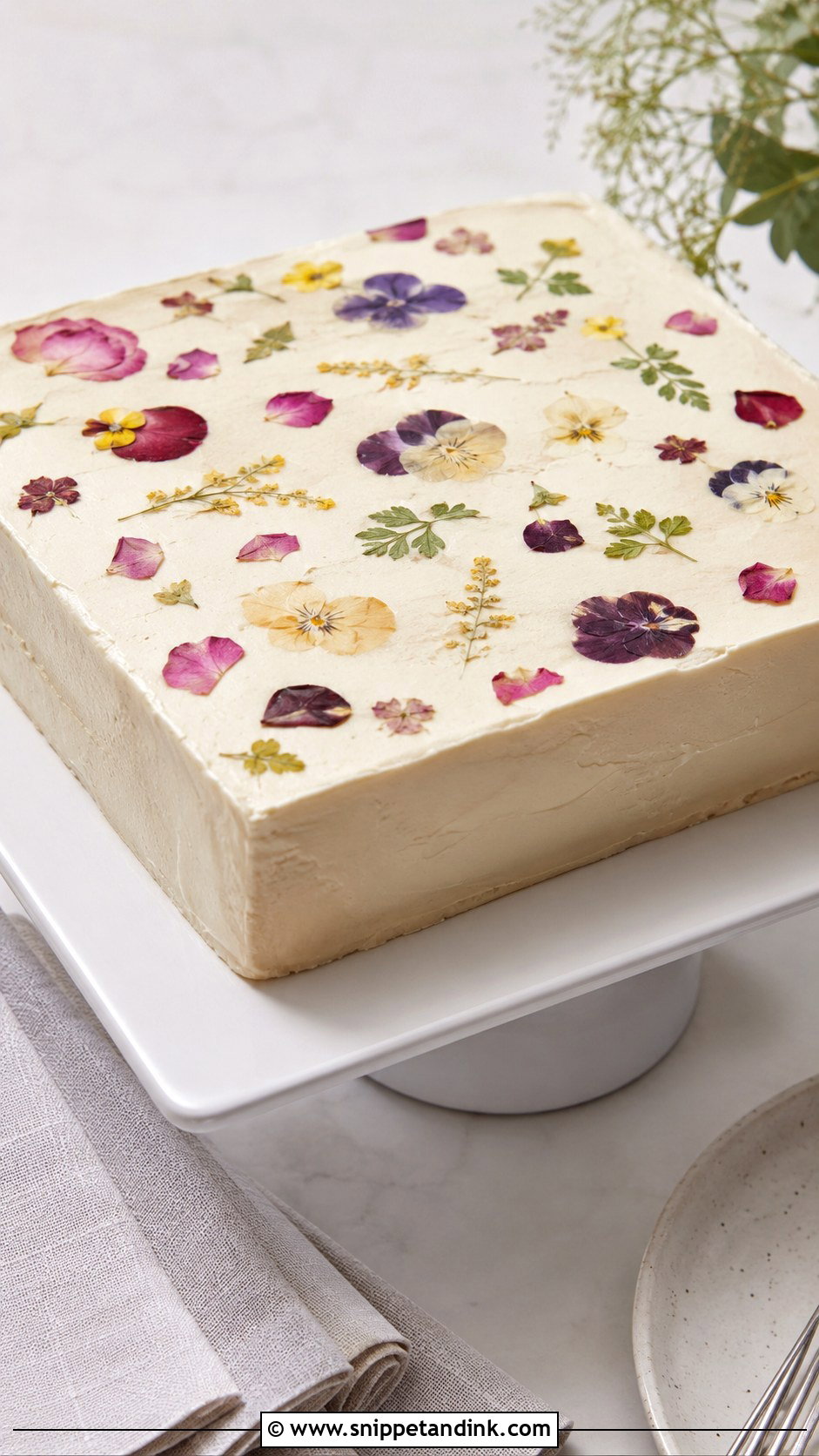 Rectangle Wedding Sheet Cake With Pressed Flowers - Snippet and Ink - 20 Rectangle Cake Ideas with Flowers for Wedding