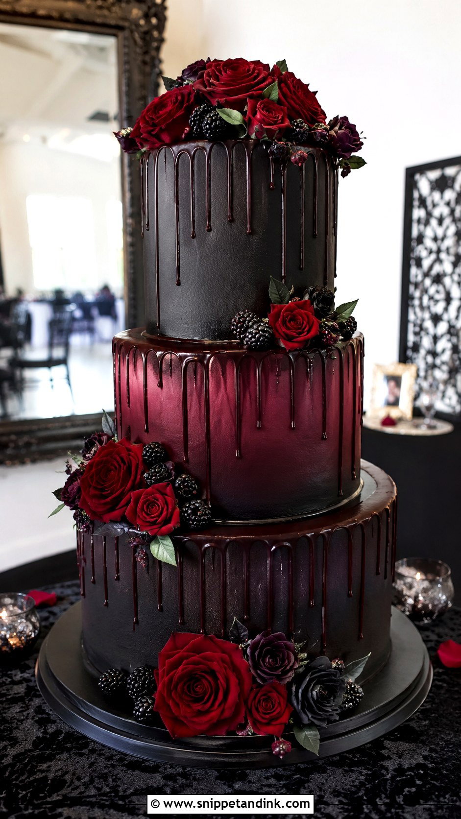 Red And Black Goth Wedding Cake - Snippet and Ink - 20 Goth Wedding Cake Ideas