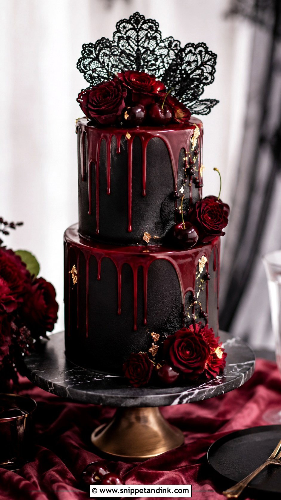 Red And Black Gothic Wedding Cake - Snippet and Ink - 20 Gothic Wedding Cake Ideas