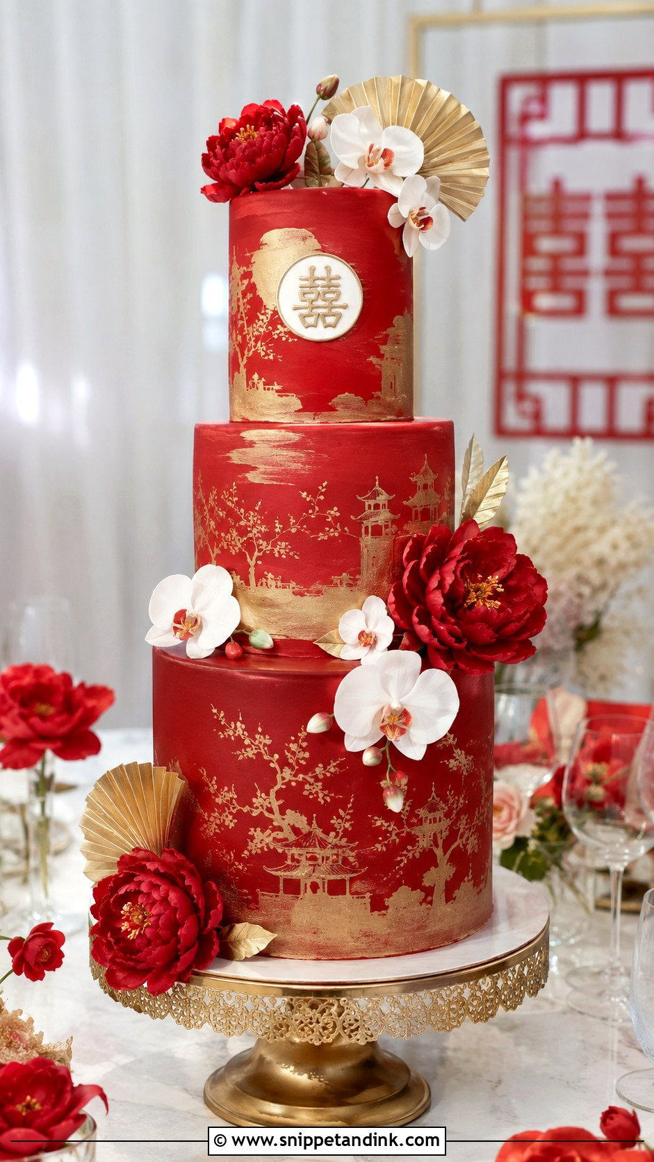 Red And Gold Asian Wedding Cake - Snippet and Ink - 20 Red and Gold Cakes for Wedding