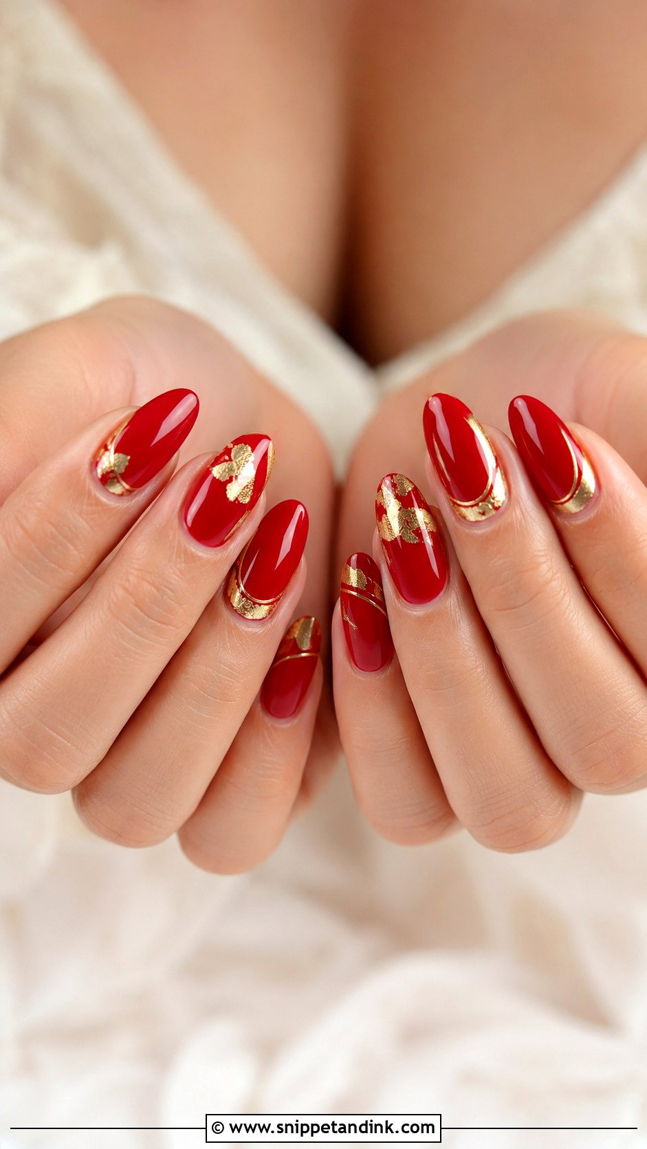 Red And Gold Bridal Nails - Snippet and Ink - 20 Red Bridal Nail Art Ideas