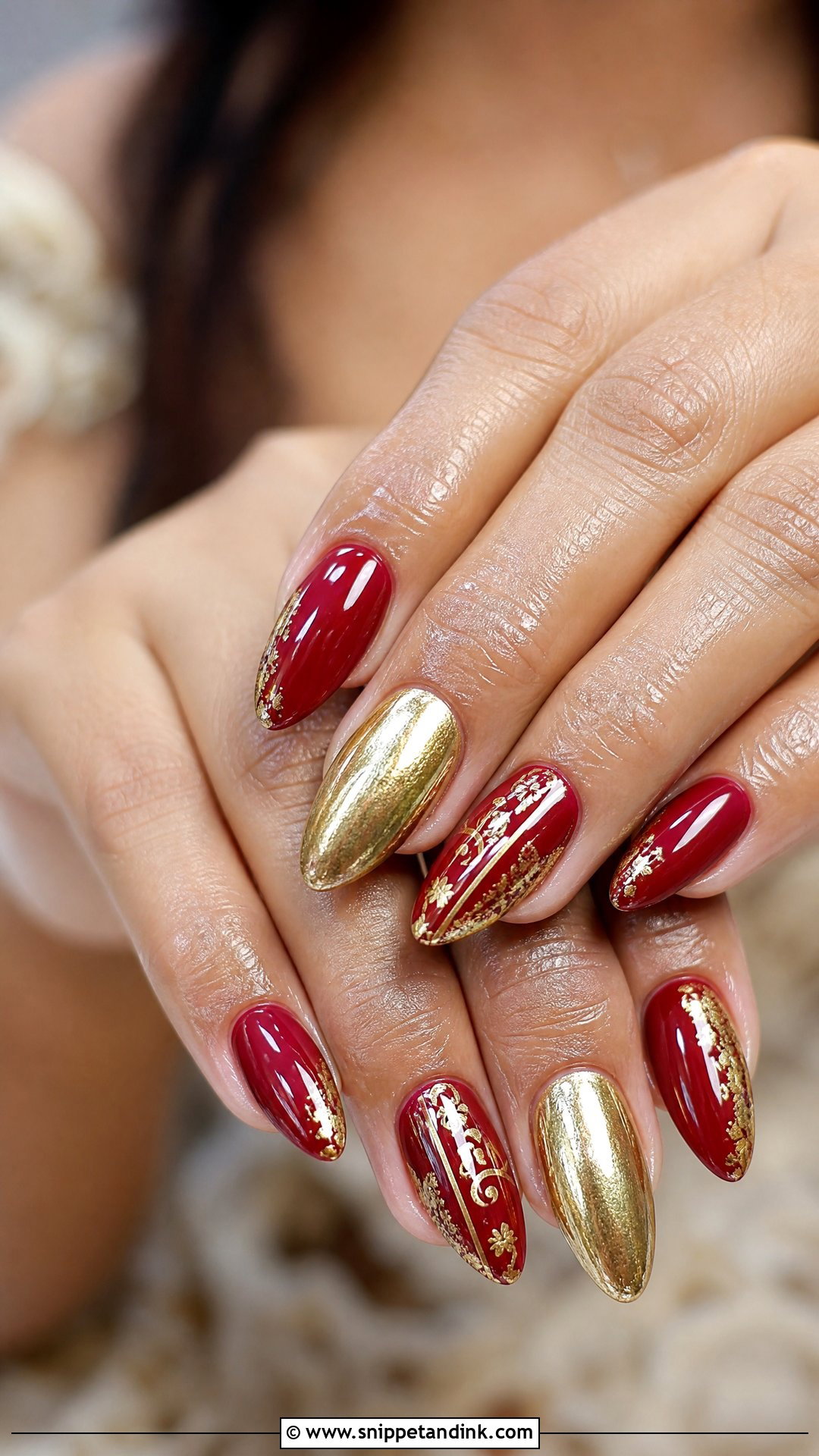Red And Gold Bridal Nails - Snippet and Ink - 25 Indian Red Bridal Nail Art Ideas