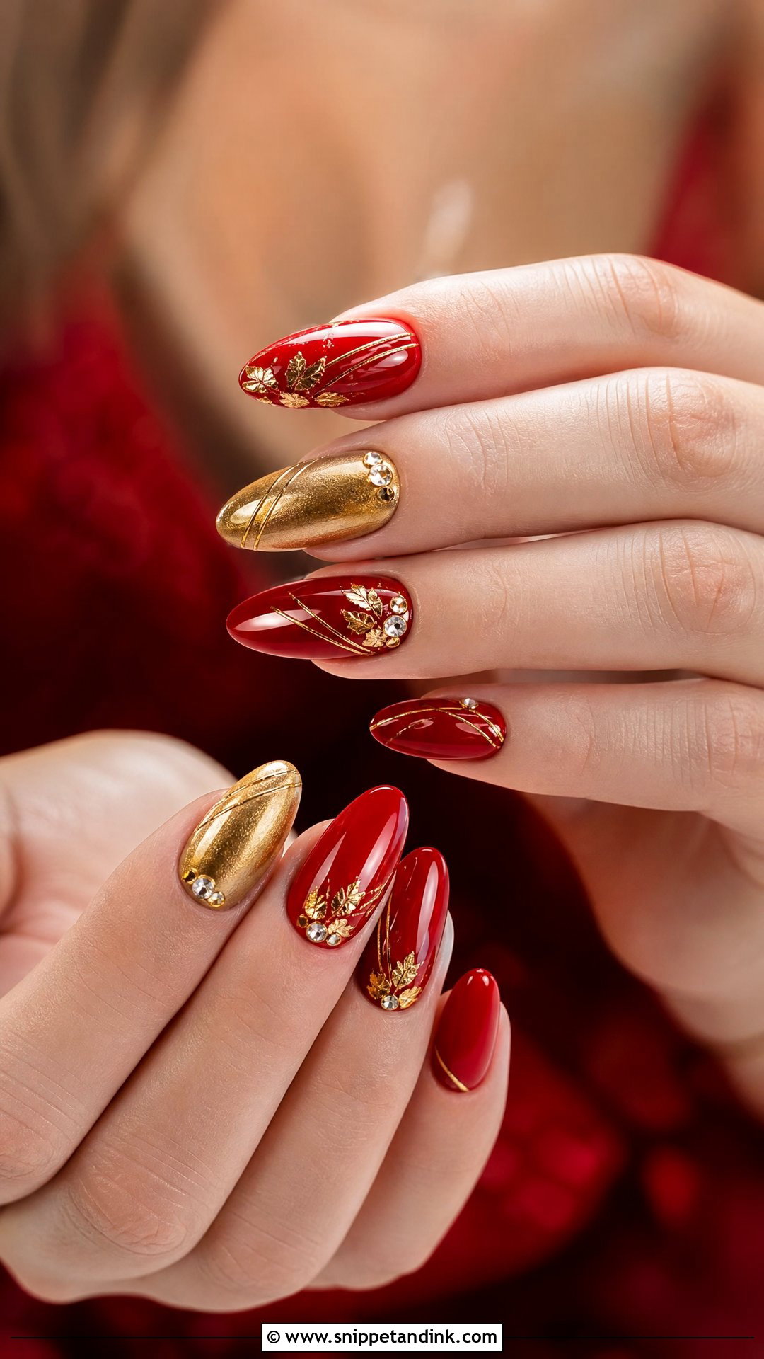 Red And Gold Bridal Nails - Snippet and Ink - 25 Nail Art for Wedding Indian Brides Ideas